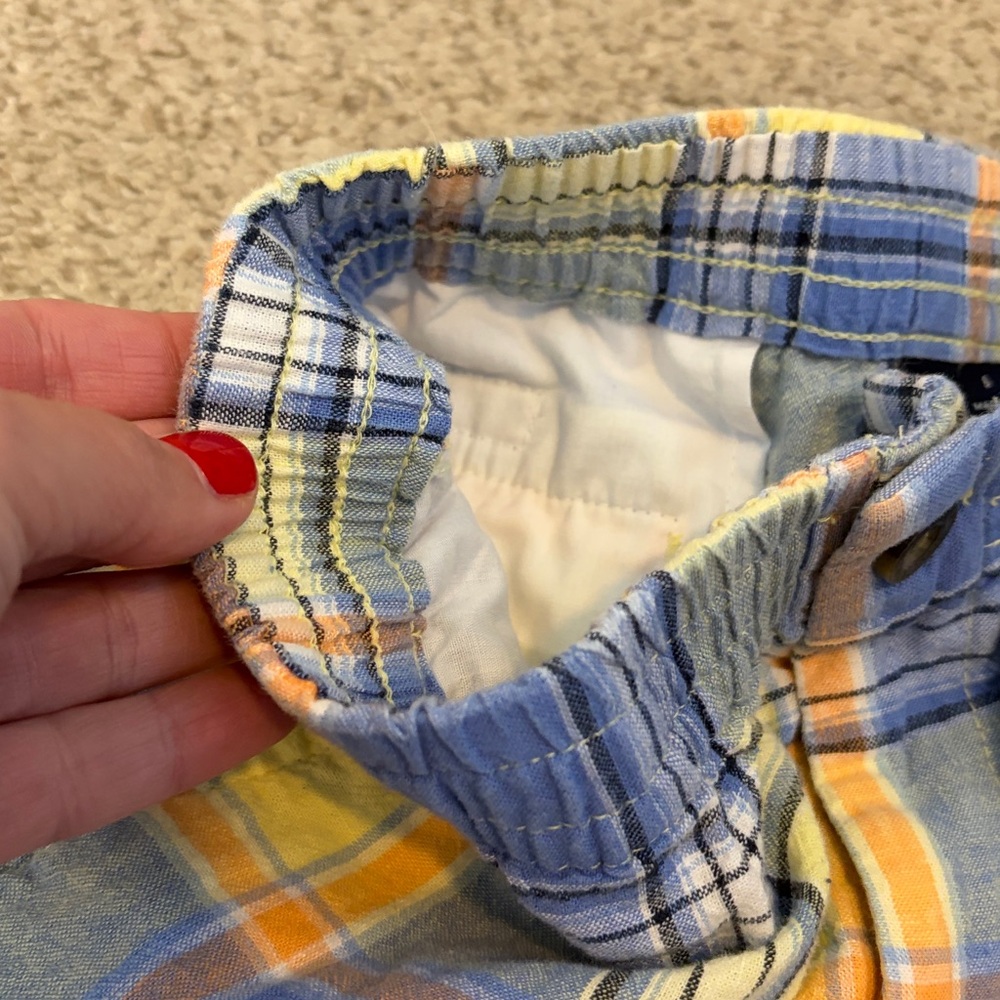 Janie & Jack Linen Plaid Pull Up Shorts, 6 - Picture 6 of 9